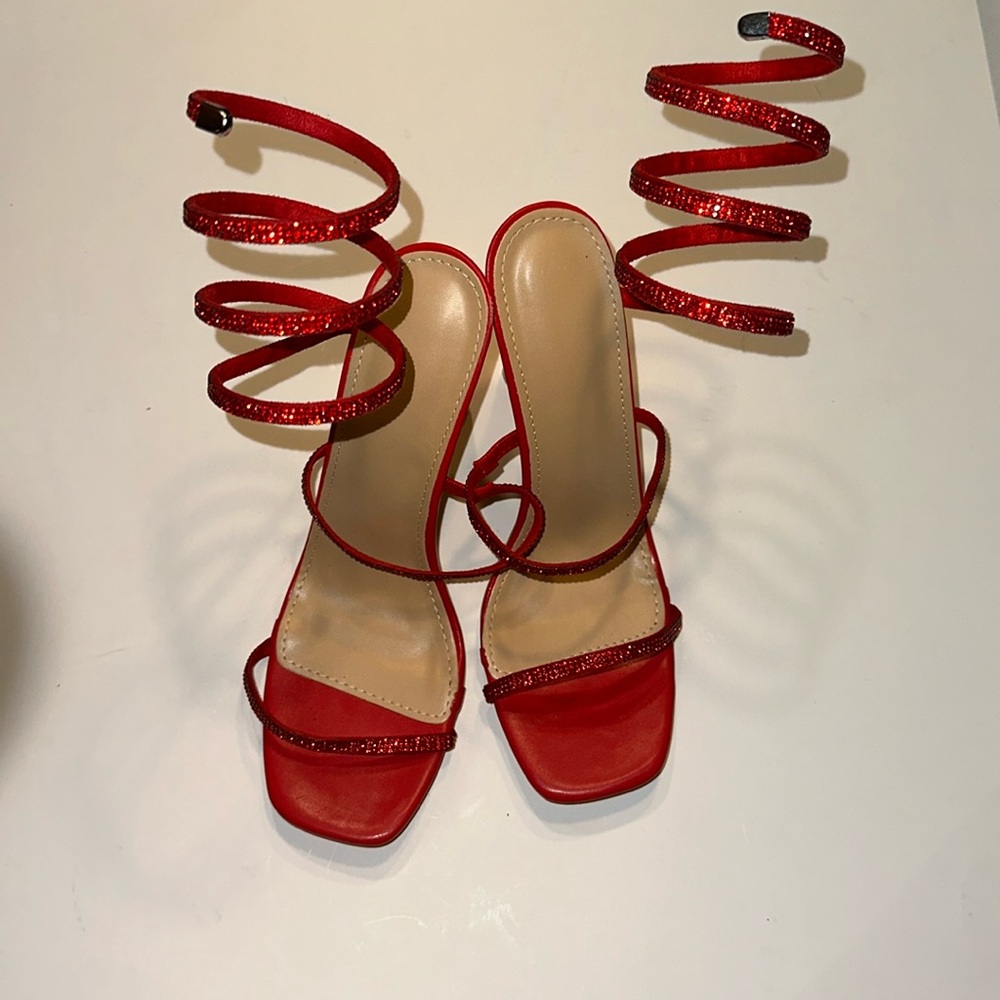 Red Strap Up High Heels